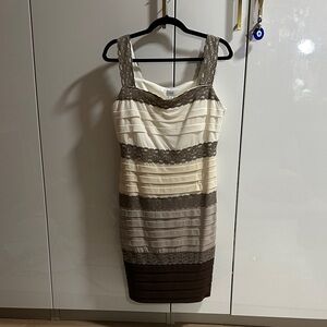 Cache Striped Mini Dress - Cream and Brown